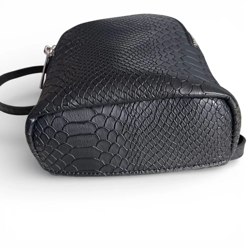 ASOS Black Faux Leather Mini Backpack With Snake Print & Adjustable Straps